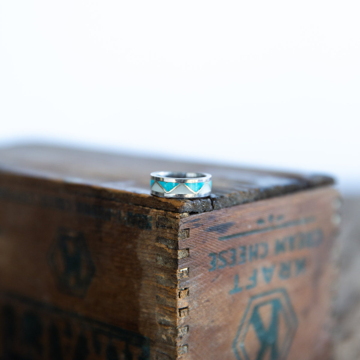 The Talmo | Vintage Turquoise and Mother of Pearl Inlay Ring - Size 6