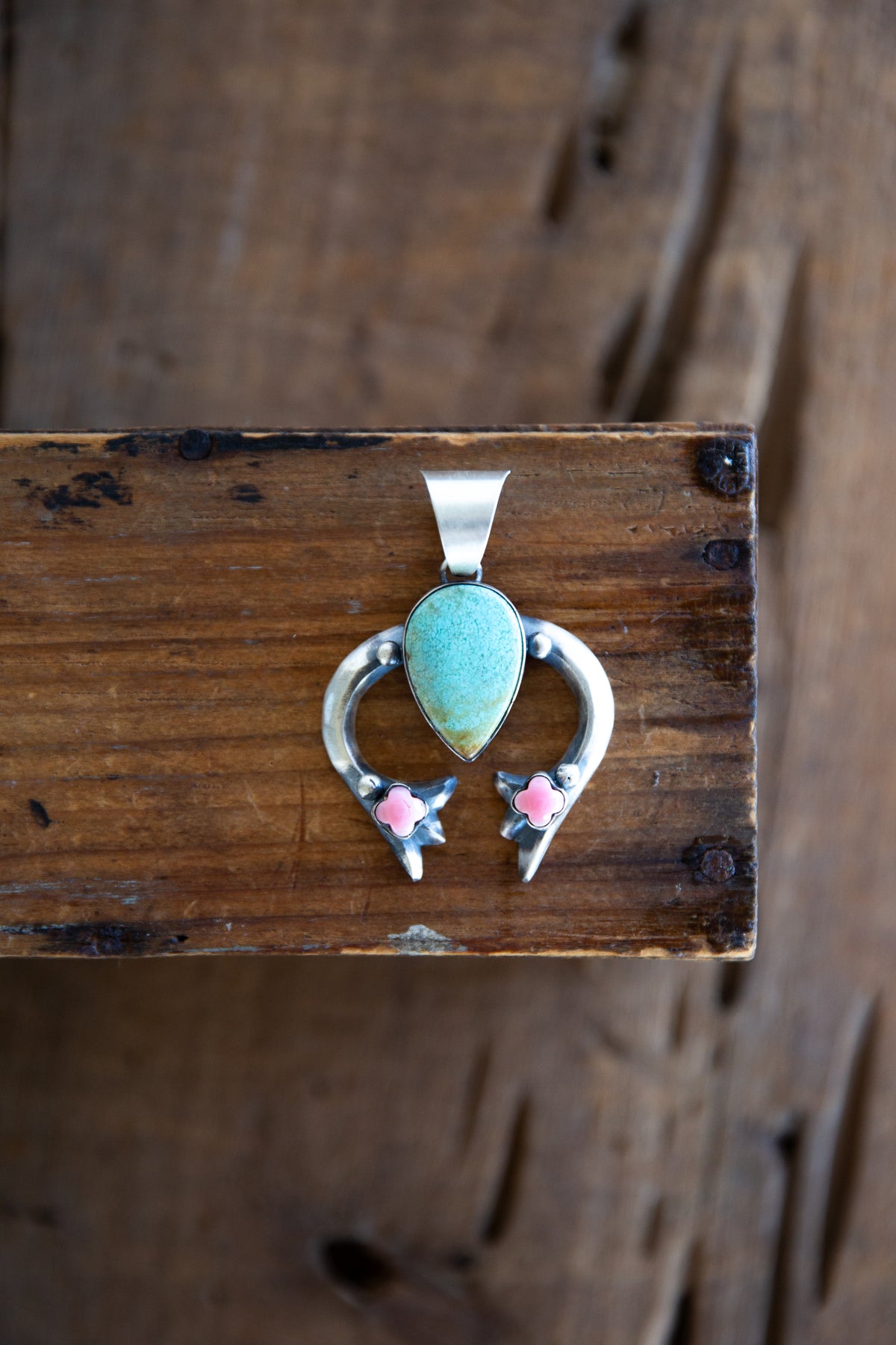The Natasha | Turquoise and Pink Conch Naja Pendant by Chimney Butte