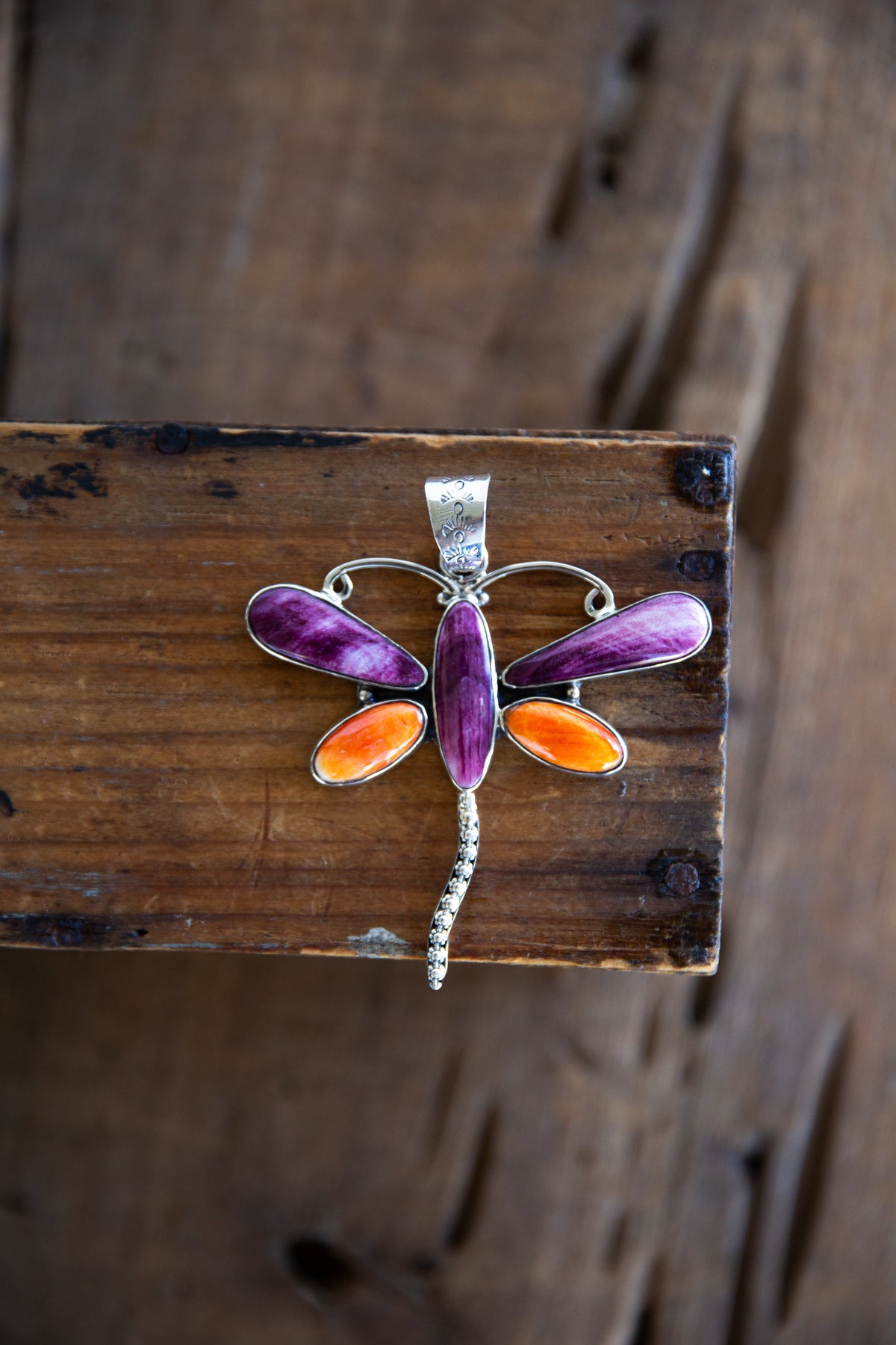 The Blythe | Orange and Purple Spiny Dragonfly Pendant