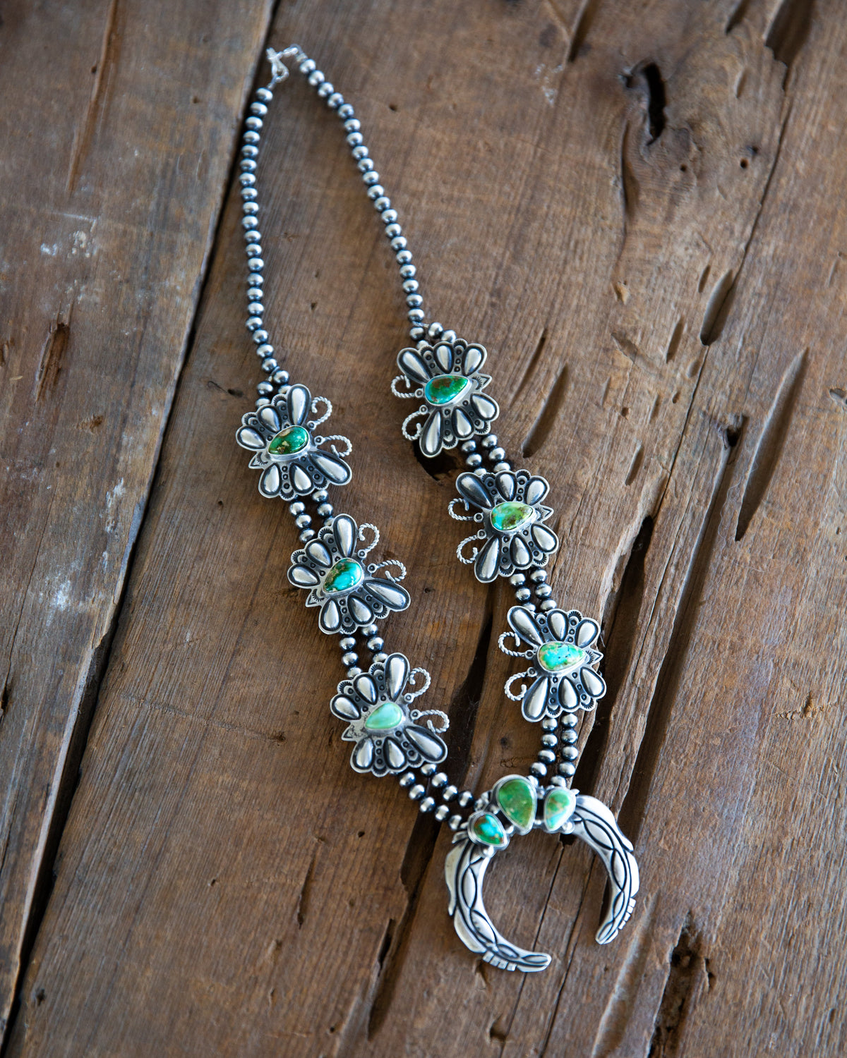 The Leawood |  Sonoran Turquoise Butterfly Squash Blossom Necklace & Earring Set