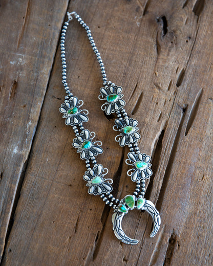 The Leawood |  Sonoran Turquoise Butterfly Squash Blossom Necklace & Earring Set