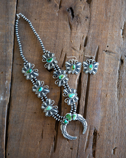 The Leawood |  Sonoran Turquoise Butterfly Squash Blossom Necklace & Earring Set