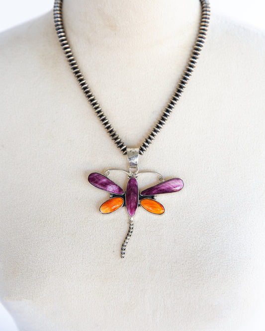 The Blythe | Orange and Purple Spiny Dragonfly Pendant