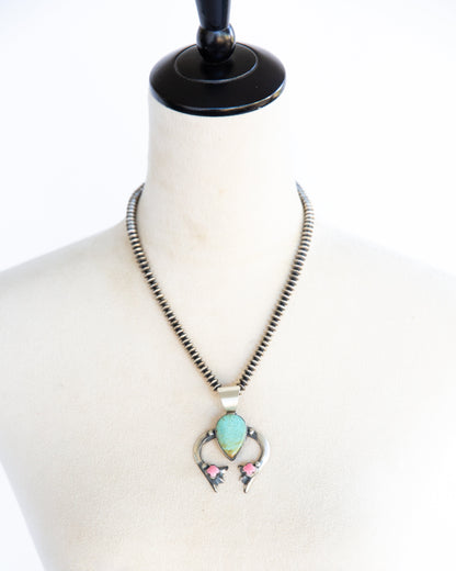 The Natasha | Turquoise and Pink Conch Naja Pendant by Chimney Butte