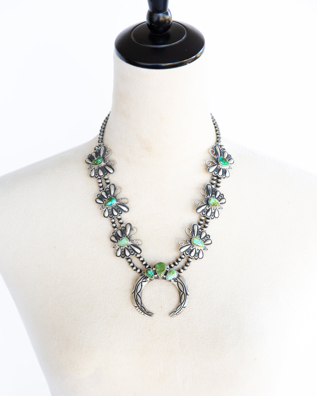 The Leawood |  Sonoran Turquoise Butterfly Squash Blossom Necklace & Earring Set
