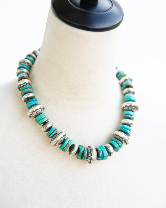 The Rocco | 19" Turquoise & Navajo Pearl Necklace by Harold Tahe