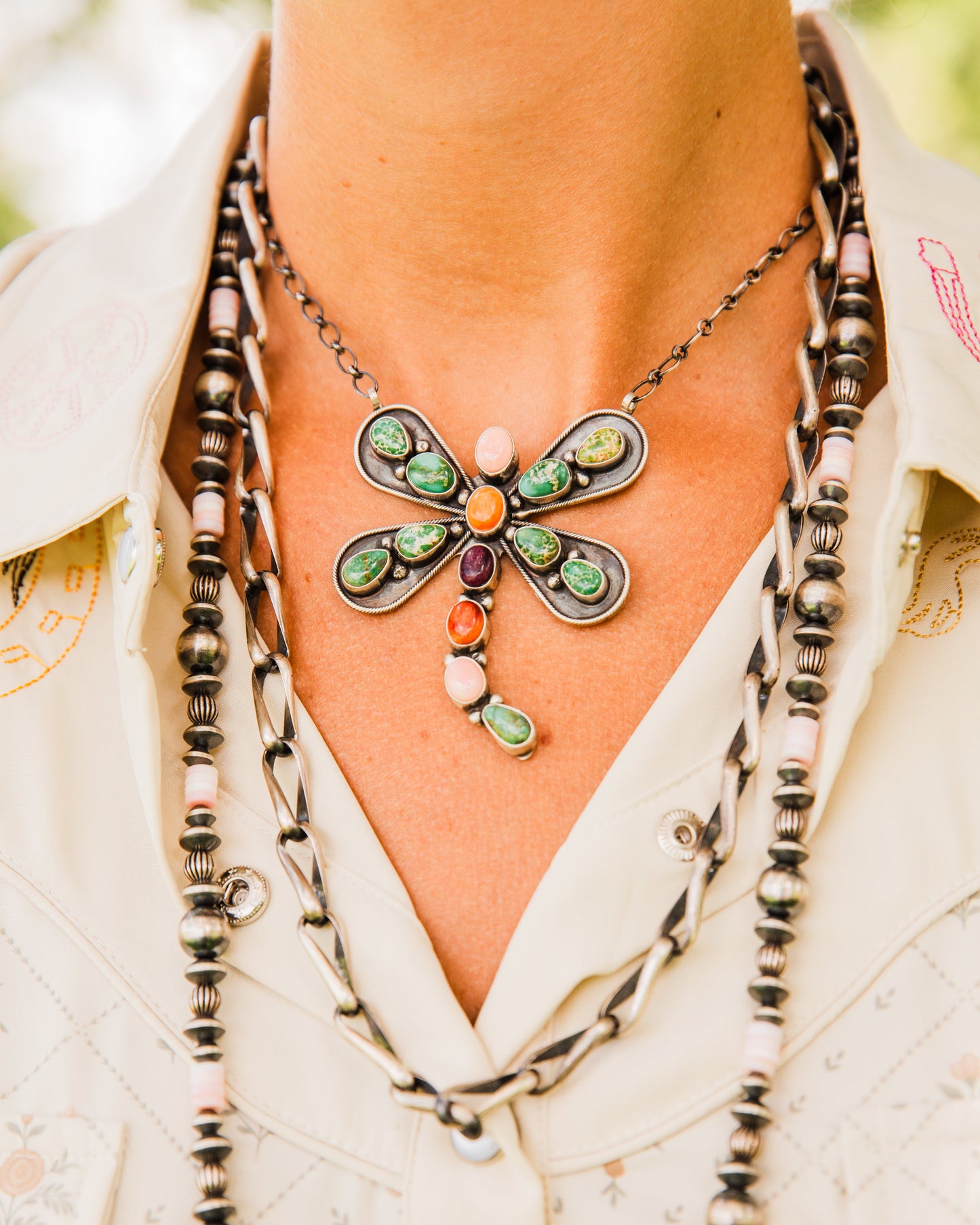 The Ciera | Multi Stone Dragonfly Necklace by Cordell Platero