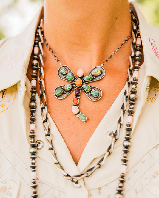 The Ciera | Multi Stone Dragonfly Necklace by Cordell Platero