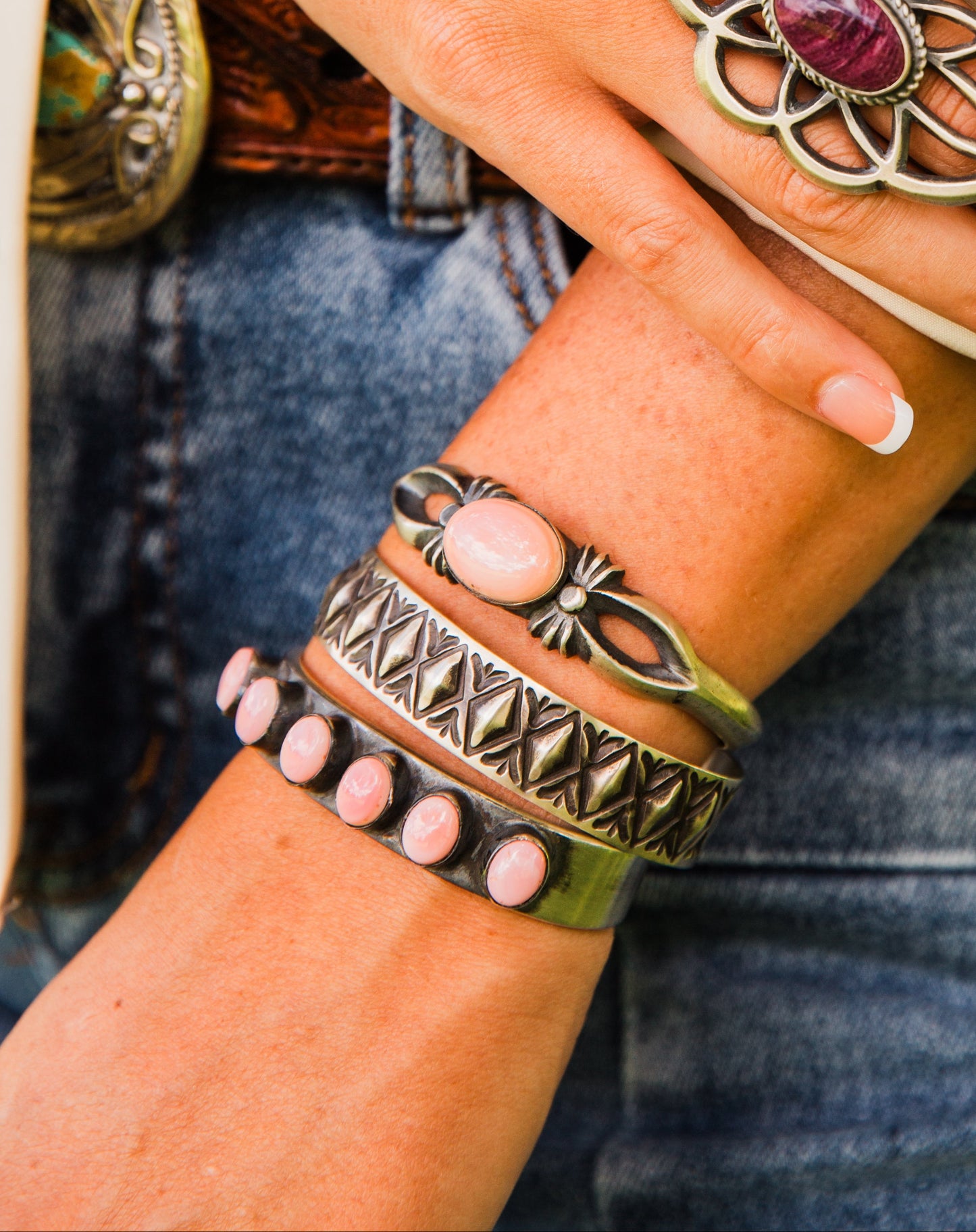 The Marwood | 5 Stone Pink Conch Cuff by Chimney Butte