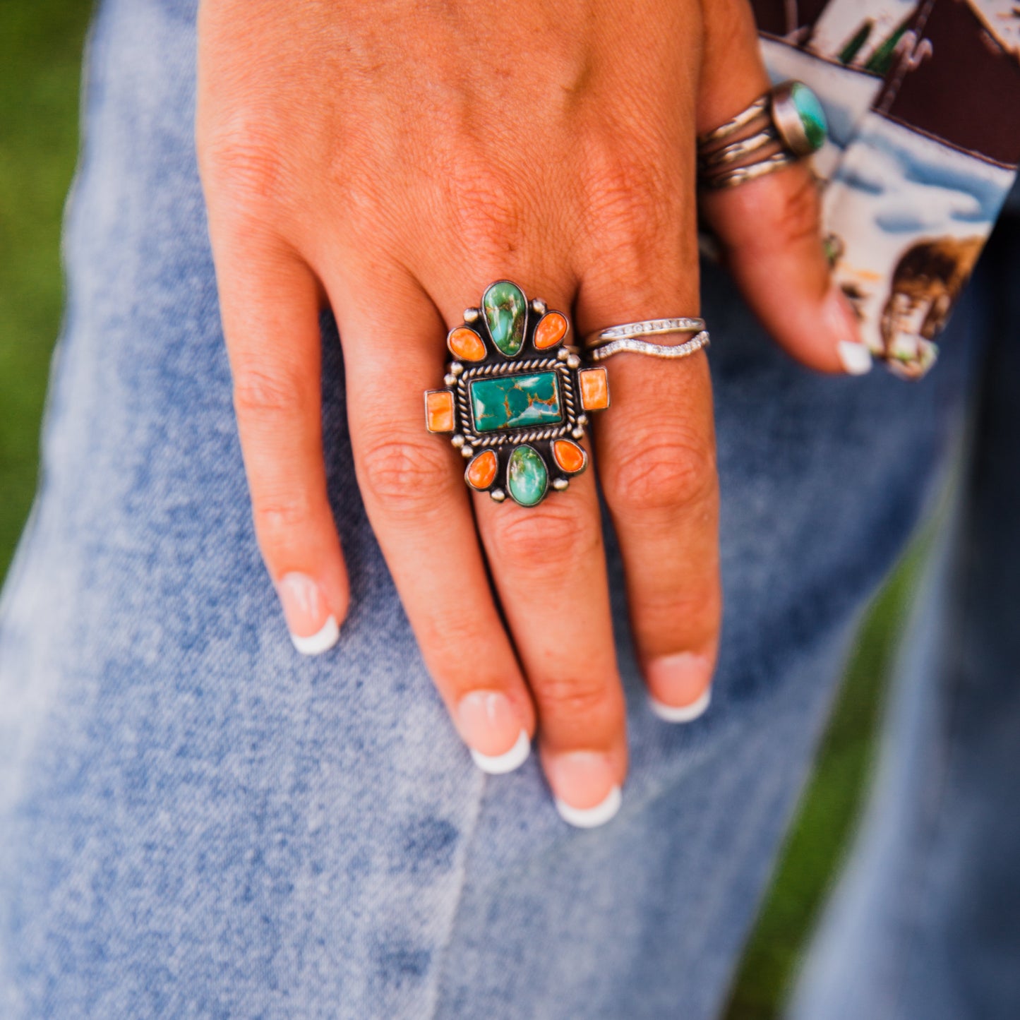 The Christley | Orange Spiny & Sonoran Turquoise Ring by Bernyse Chavez
