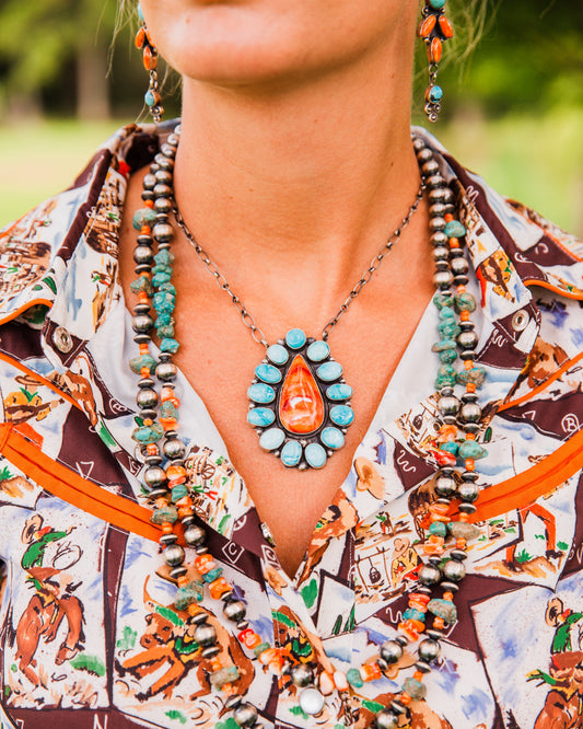 The Christley | Orange Spiny & Turquoise Necklace by Sheila