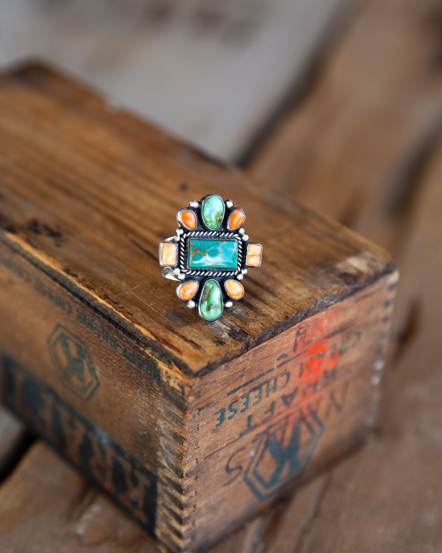 The Christley | Orange Spiny & Sonoran Turquoise Ring by Bernyse Chavez
