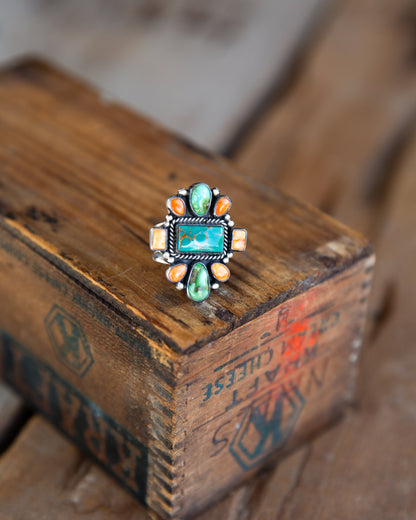 The Christley | Orange Spiny & Sonoran Turquoise Ring by Bernyse Chavez