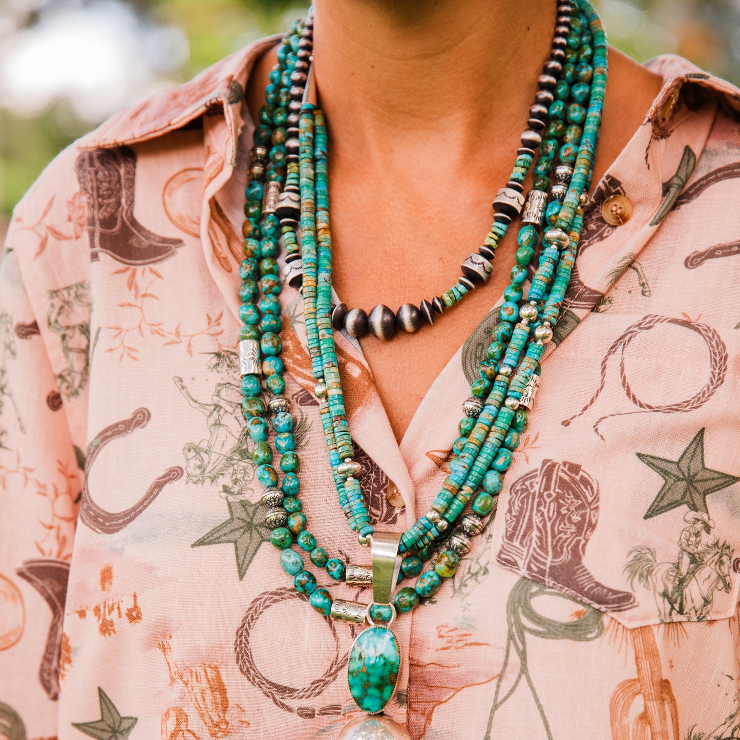 The Voyager | Sonoran Turquoise and Barrel Necklace