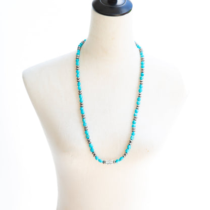 The Kino | 30" Blue Sonoran Turquoise & Saucier Pearl/Barrel Bead Necklace