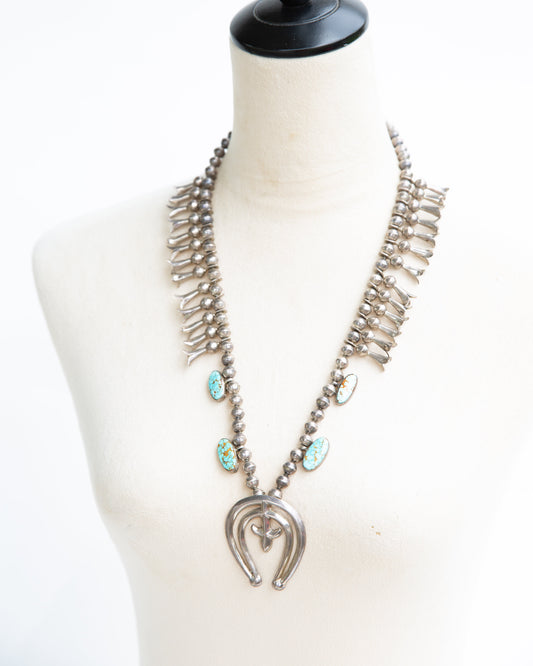 The Jesse | Number Eight Turquoise Vintage Squash Blossom Necklace by Nellie Tso