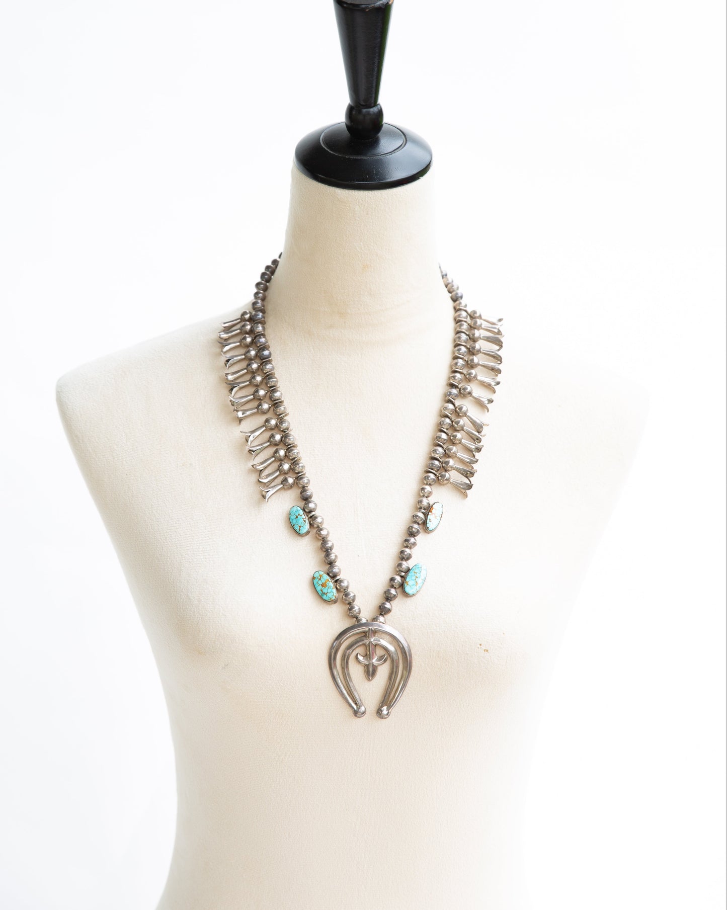 The Jesse | Number Eight Turquoise Vintage Squash Blossom Necklace by Nellie Tso
