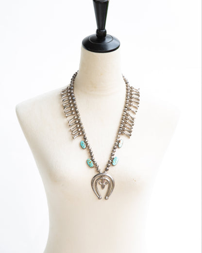 The Jesse | Number Eight Turquoise Vintage Squash Blossom Necklace by Nellie Tso
