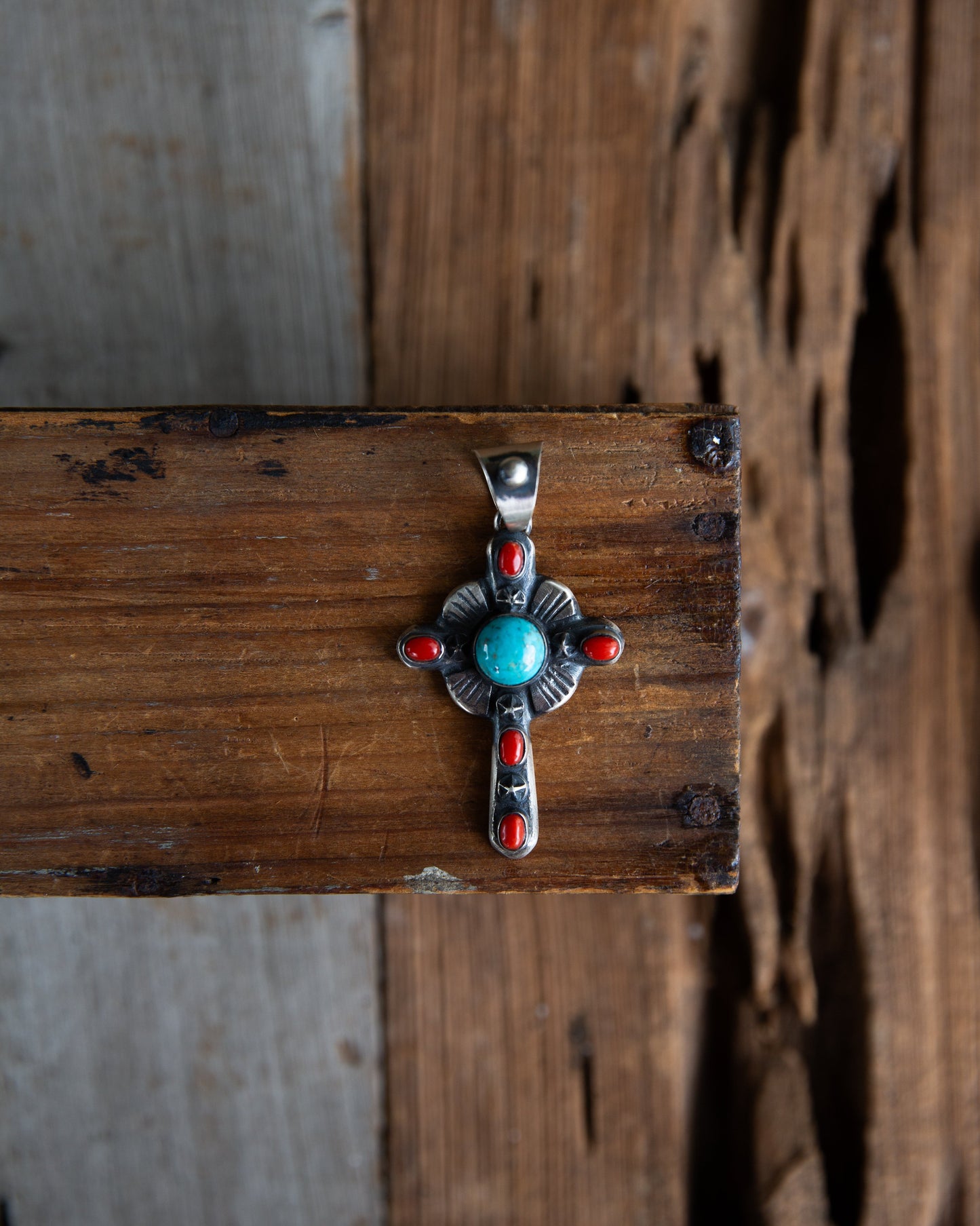 The Roanoke | Red Coral and Turquoise Cross Pendant by Chimney Butte