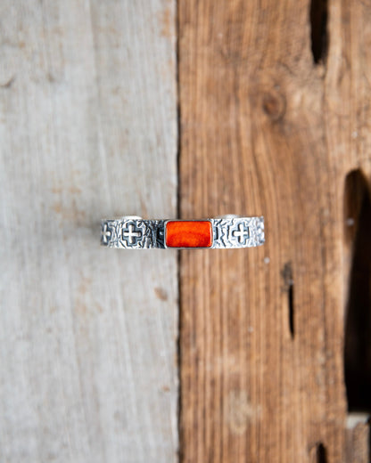 The Eagan | Orange Spiny Cross Cuff by Raymond Coriz