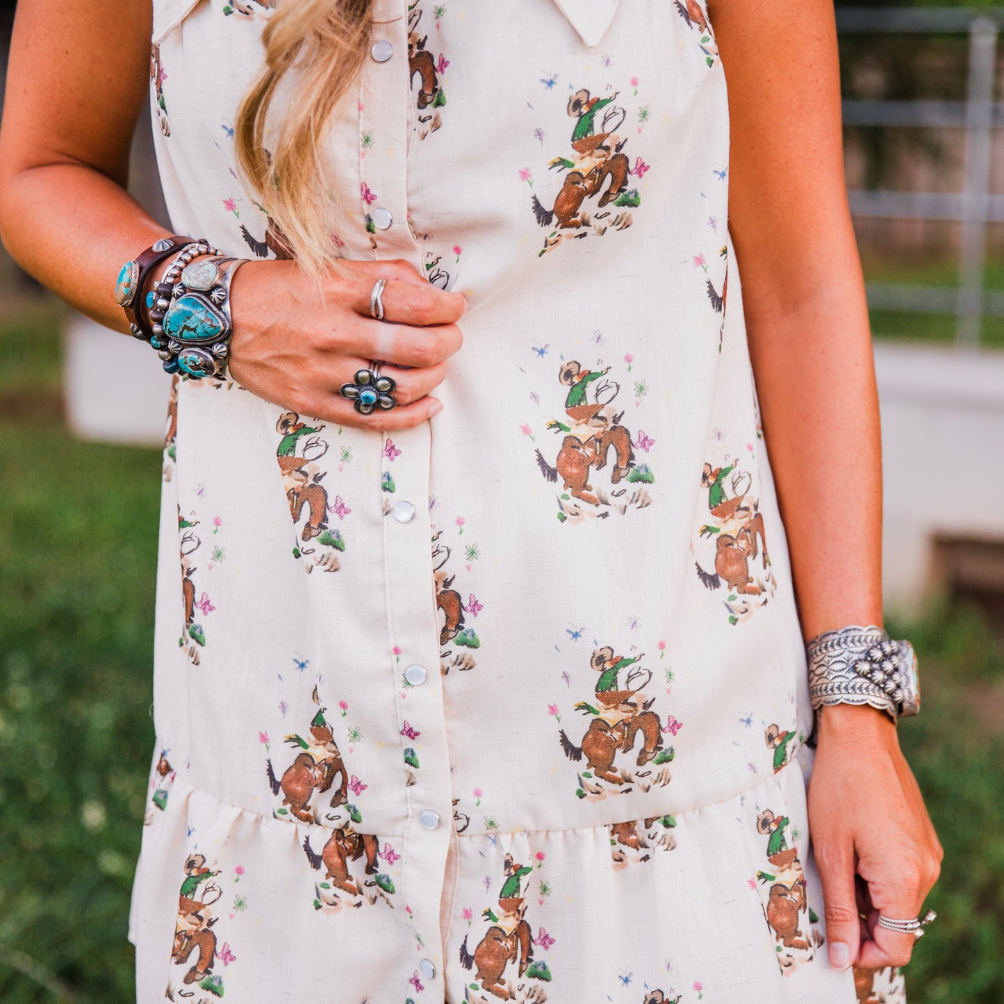 The Kressida | Western Print & Embroidered Pearl Snap Dress