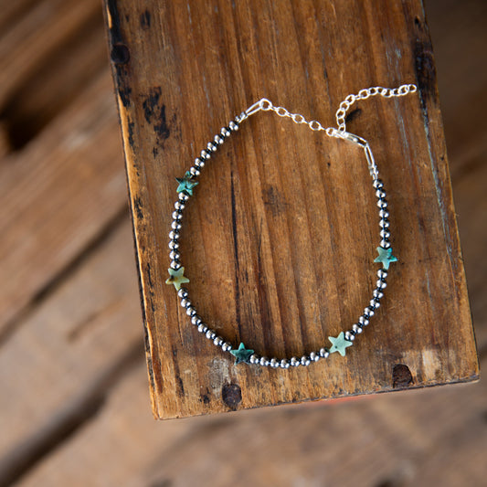 The Lala | Sterling Pearl & African Turquoise Star Bracelet