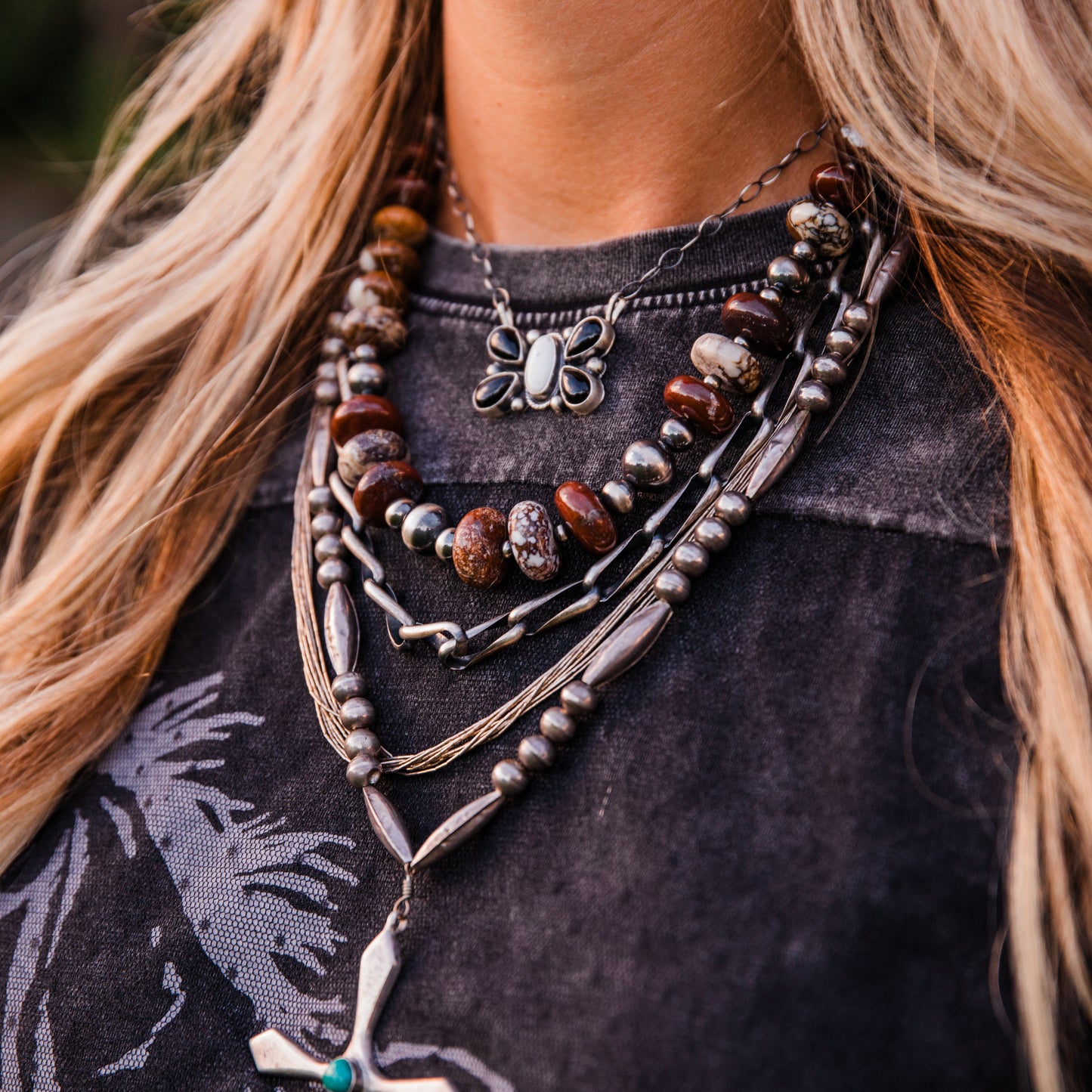 The Kendra | 24" 10 Strand Vintage Liquid Silver Necklace