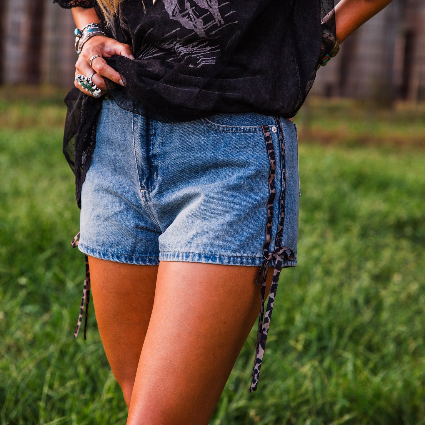 The Leopardo's | Denim Shorts with Leopard Bows