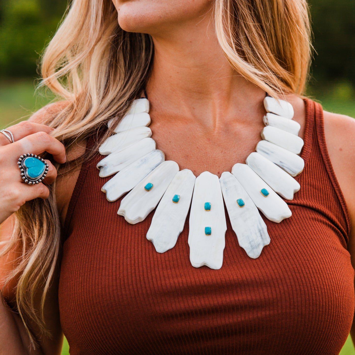 The Duran | Buffalo Horn & 14k Gold/Sleeping Beauty Turquoise Necklace
