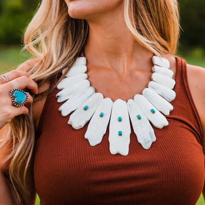 The Duran | Buffalo Horn & 14k Gold/Sleeping Beauty Turquoise Necklace
