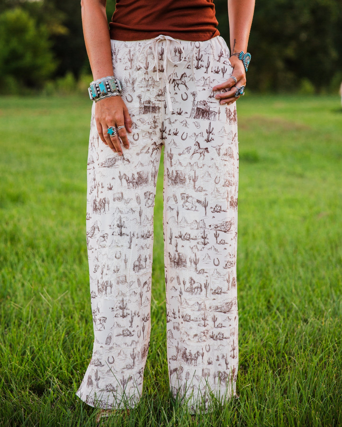 The Oakley's | Brown Western Print Wide Leg Pants LARGE