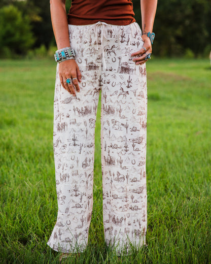 The Oakley's | Brown Western Print Wide Leg Pants LARGE