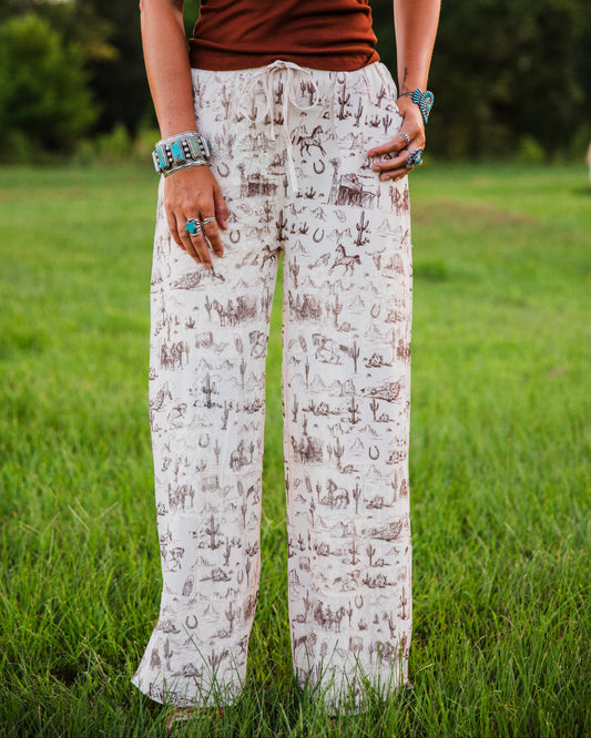 The Oakley's | Brown Western Print Wide Leg Pants LARGE