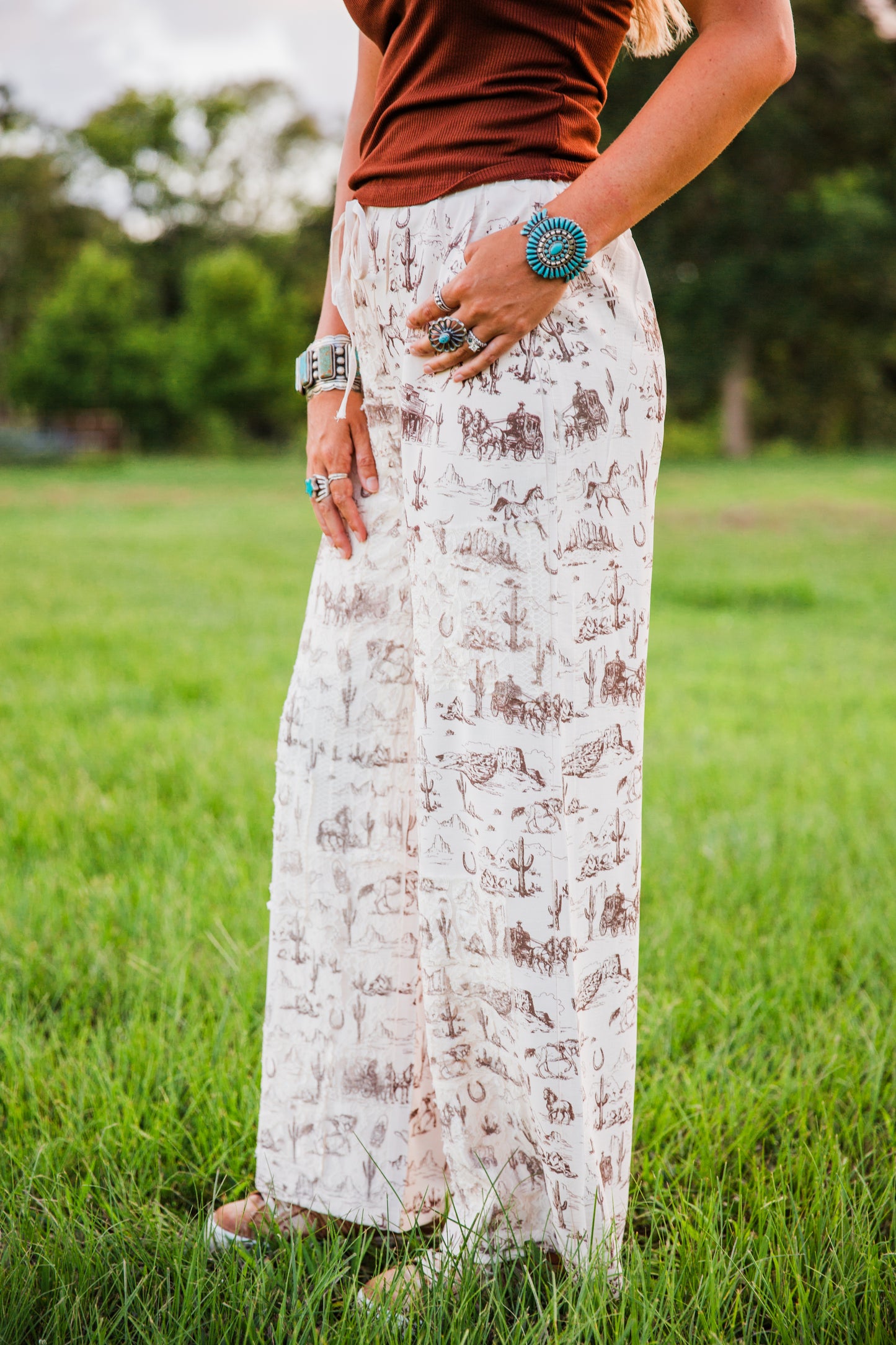 The Oakley's | Brown Western Print Wide Leg Pants LARGE