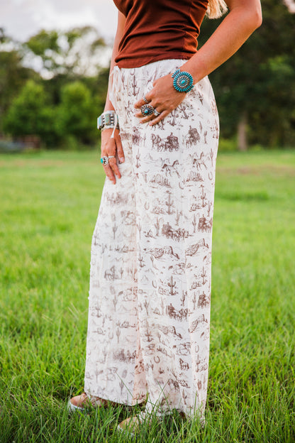 The Oakley's | Brown Western Print Wide Leg Pants LARGE
