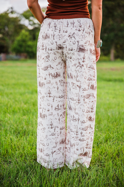 The Oakley's | Brown Western Print Wide Leg Pants LARGE