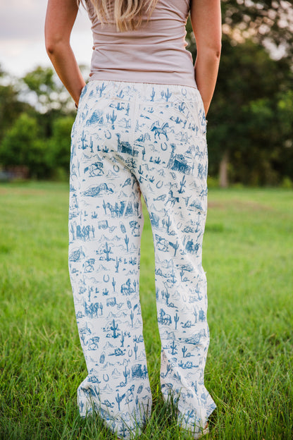 The Sutton's | Blue Western Print Wide Leg Pants