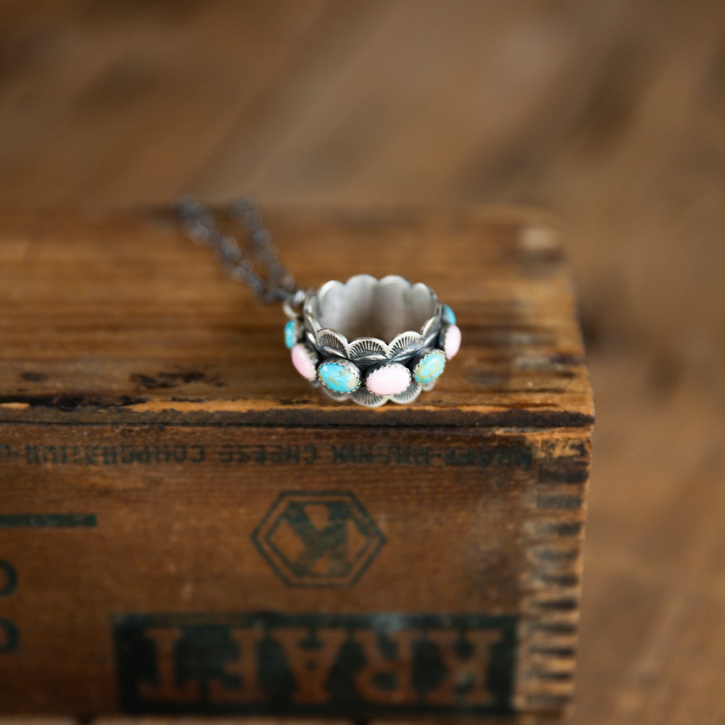 The Tymira | Pink Conch and Turquoise Circle Necklace