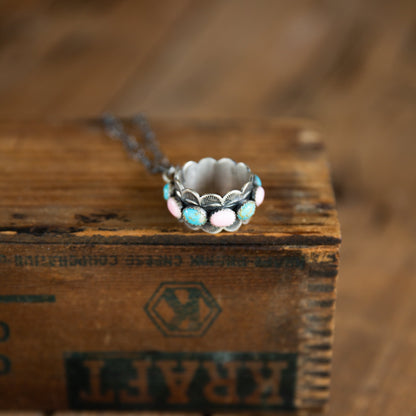 The Tymira | Pink Conch and Turquoise Circle Necklace