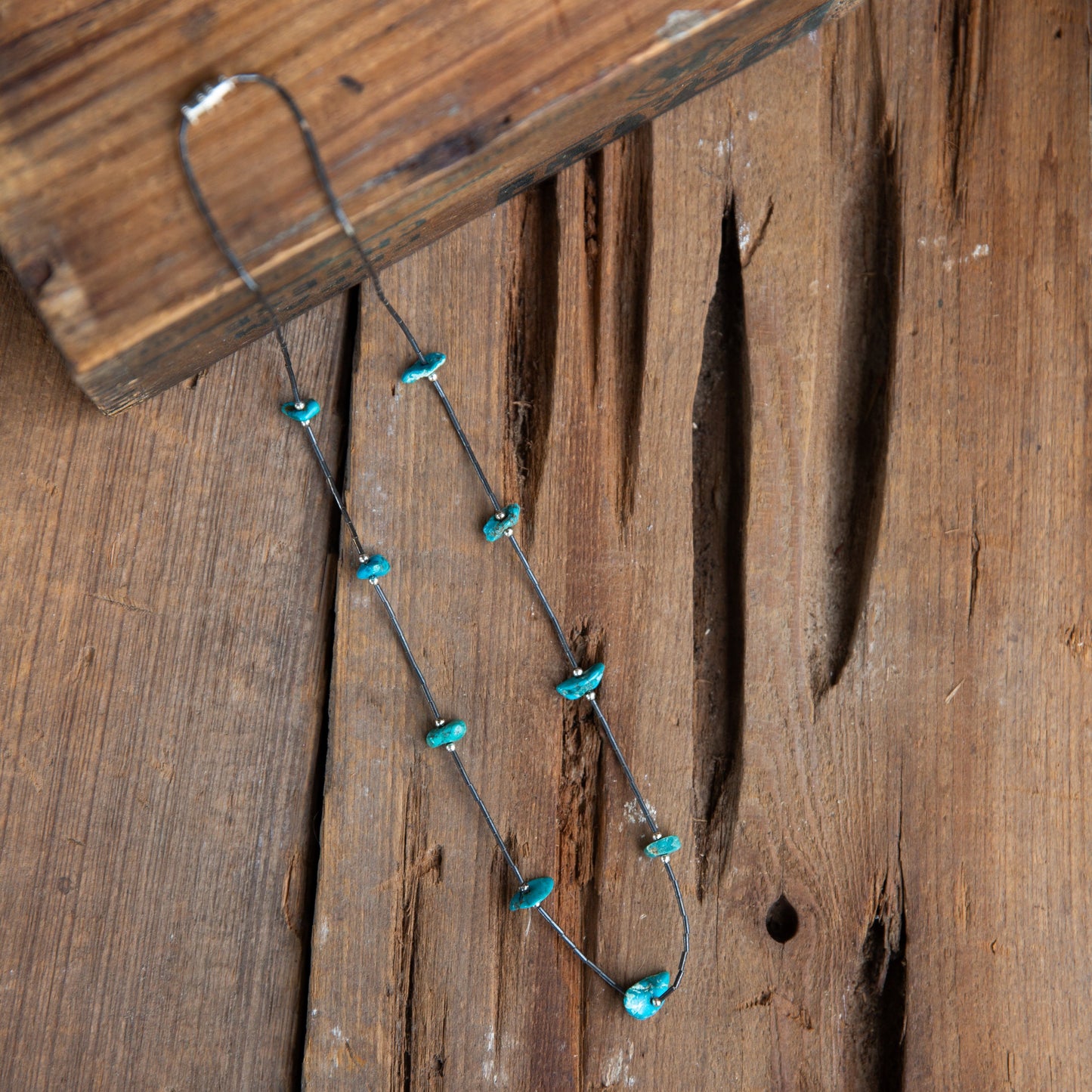 The Rondale | 22" Vintage Liquid Silver & Turquoise Necklace