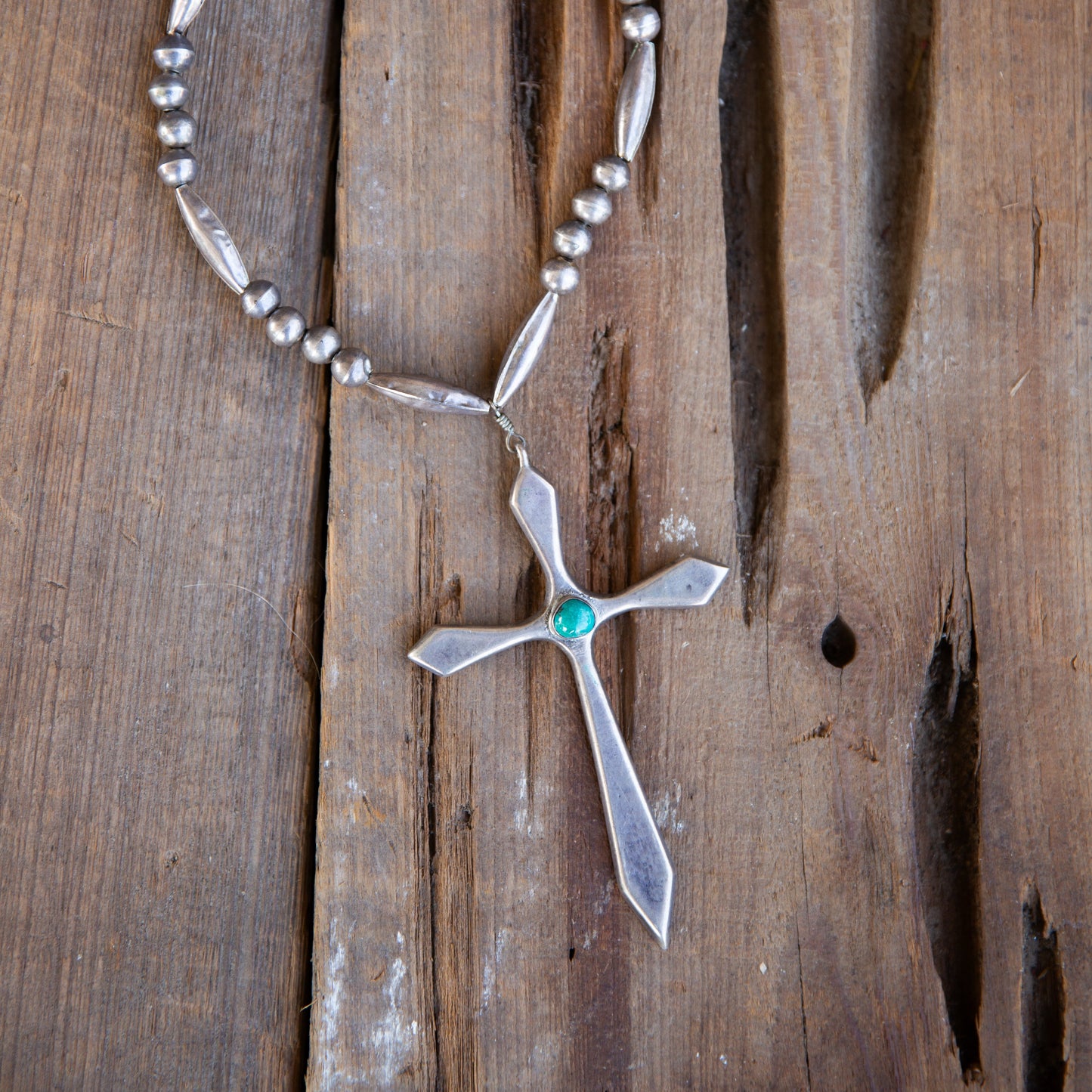 The Lilly | Vintage Turquoise Cross & Handmade Pearl Necklace