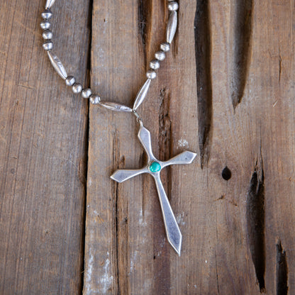The Lilly | Vintage Turquoise Cross & Handmade Pearl Necklace