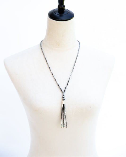The Selene | Sterling Pearl Tassel Lariat Necklace