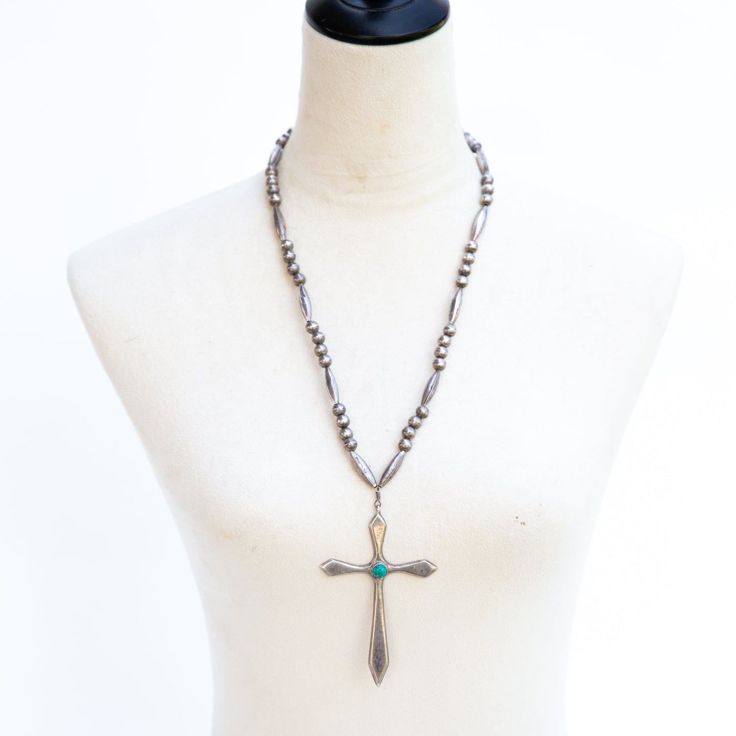 The Lilly | Vintage Turquoise Cross & Handmade Pearl Necklace