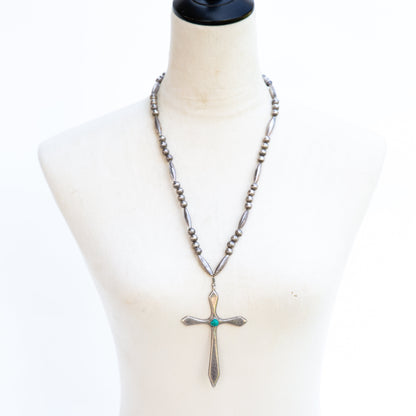 The Lilly | Vintage Turquoise Cross & Handmade Pearl Necklace