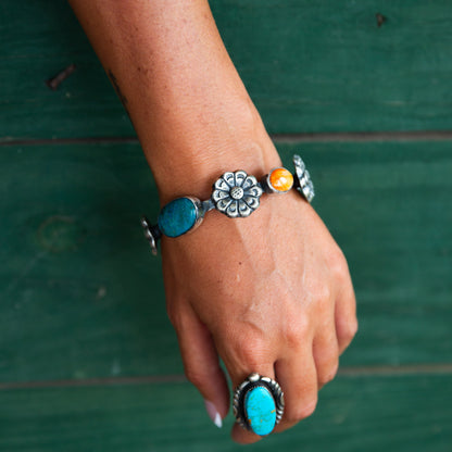 The Santiago | Turquoise and Orange Spiny Flower Bangle by Chimney Butte