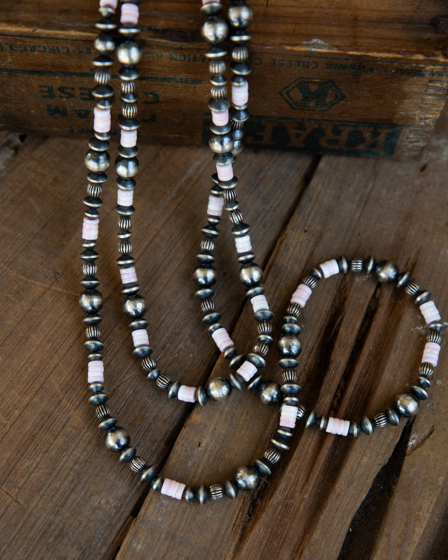 The Conyer| Pink Conch & Sterling Pearl Graduated Necklace by Chimney Butte