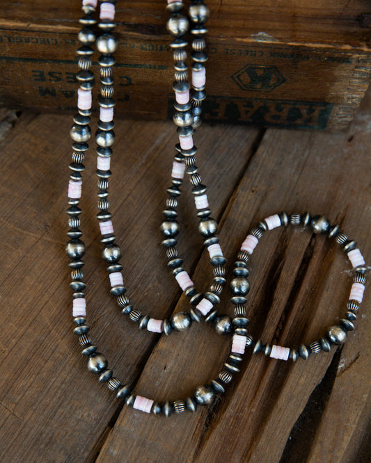 The Conyer| Pink Conch & Sterling Pearl Graduated Necklace by Chimney Butte