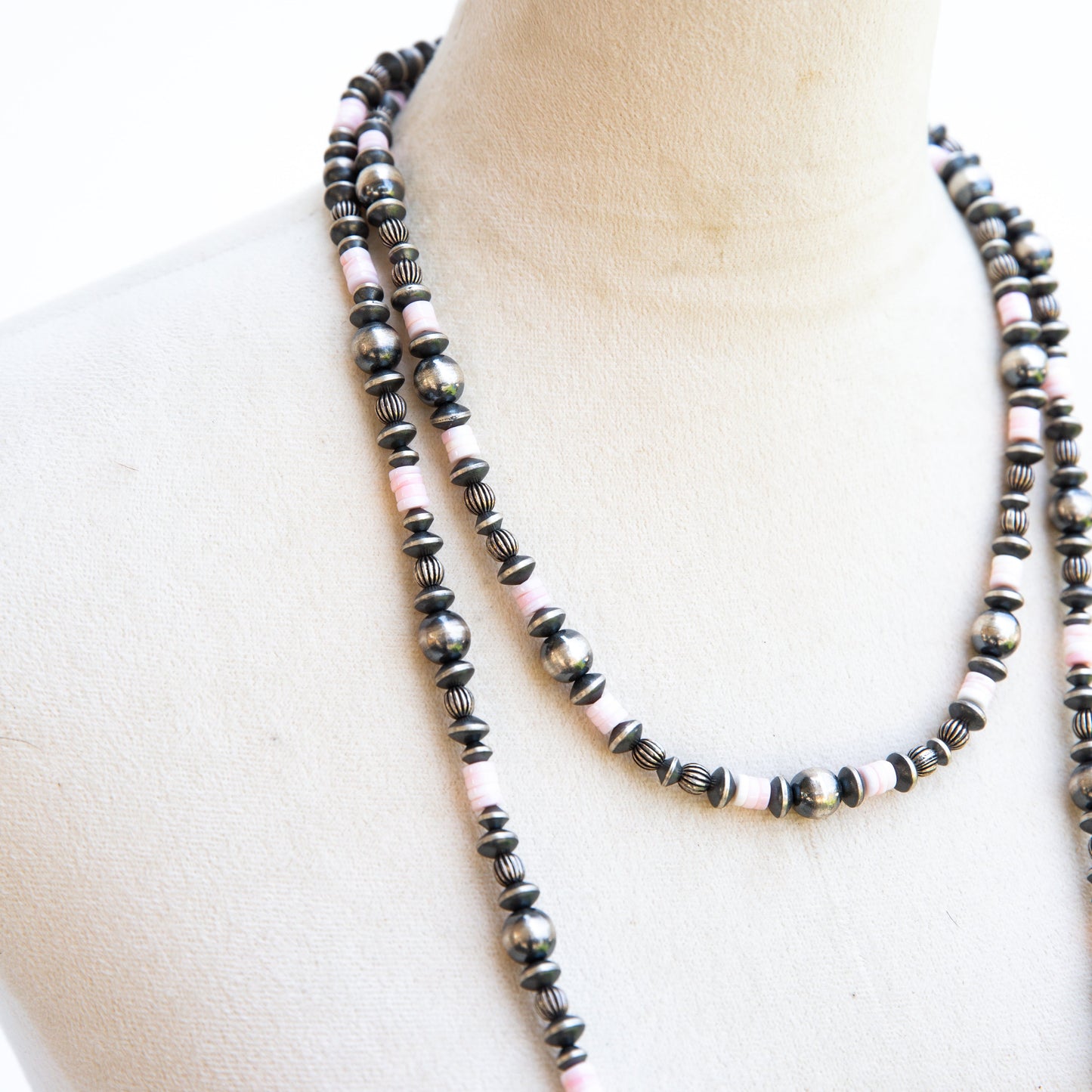 The Conyer| Pink Conch & Sterling Pearl Graduated Necklace by Chimney Butte