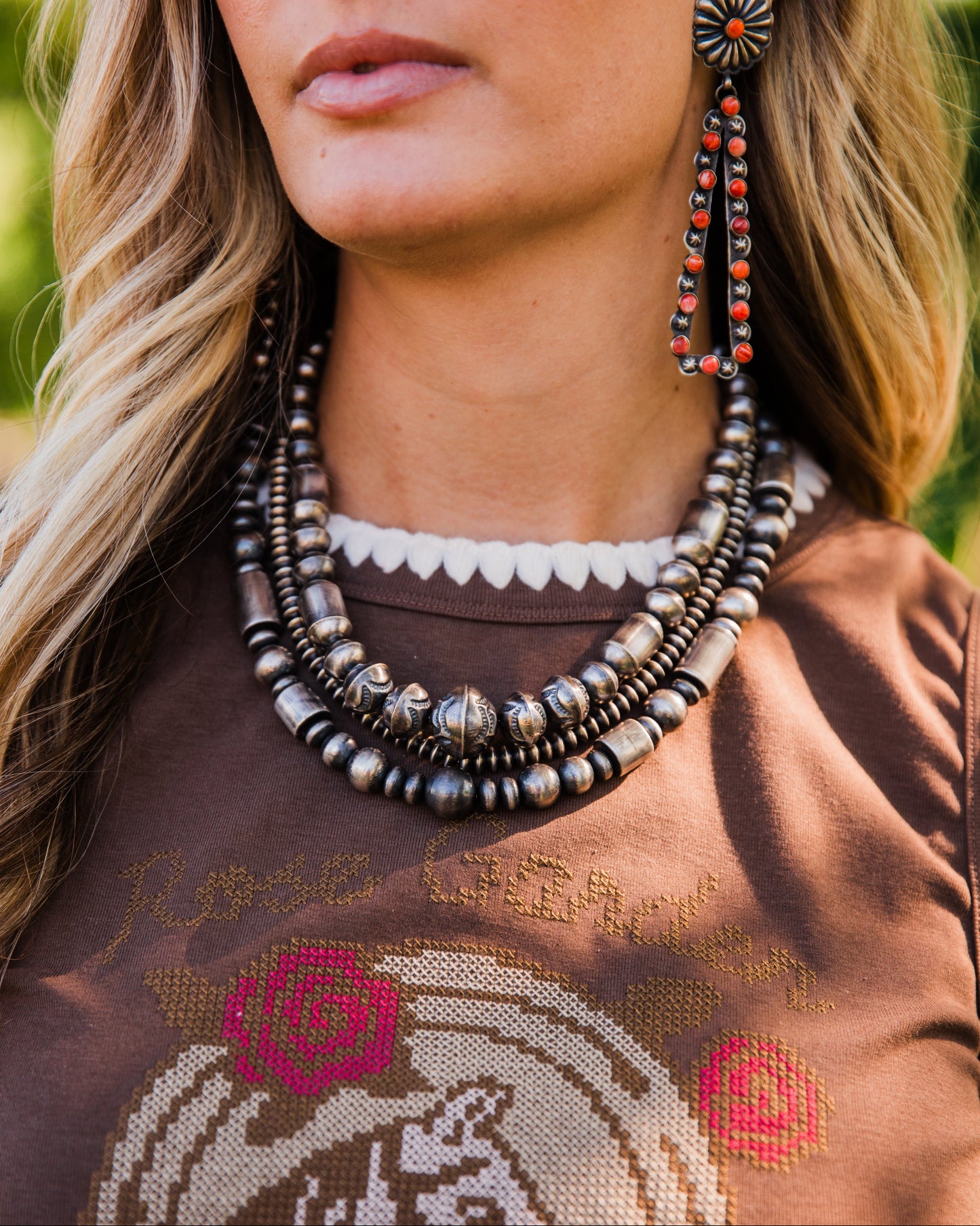 The Largo 19" Pearl Necklace + Earrings Navajo Pearl Set